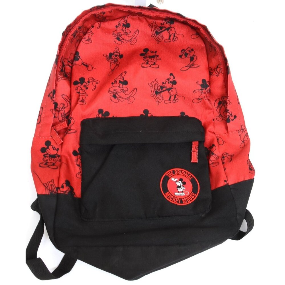 Disney Mickey Mouse Memories Backpack Steamboat Willie Red & Black School Bag‎